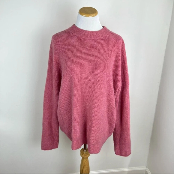 J Crew Point Sur Mock neck Merino Alpaca Wool Button Back Sweater Pink Size L - Picture 1 of 6